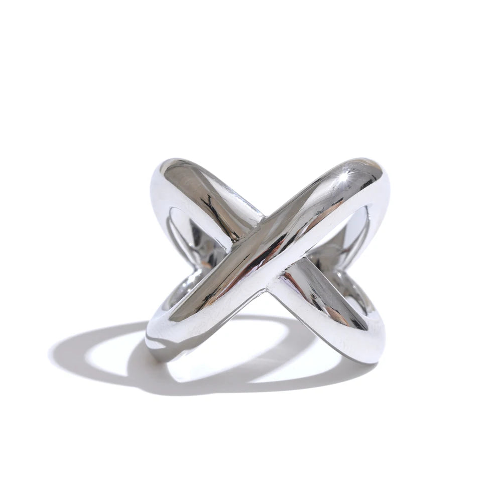 Modern x-shape waterproof polished finger ring - product image