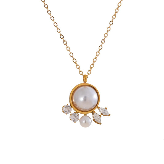 Modern zirconia simulated pearl pendant necklace - product image