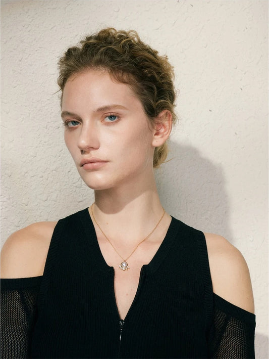 Modern zirconia simulated pearl pendant necklace - product image