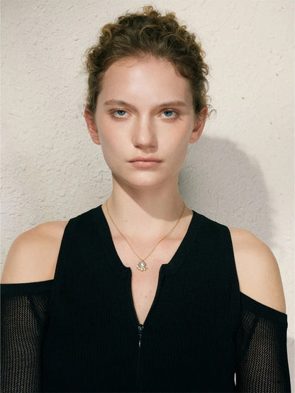 Modern zirconia simulated pearl pendant necklace - product image