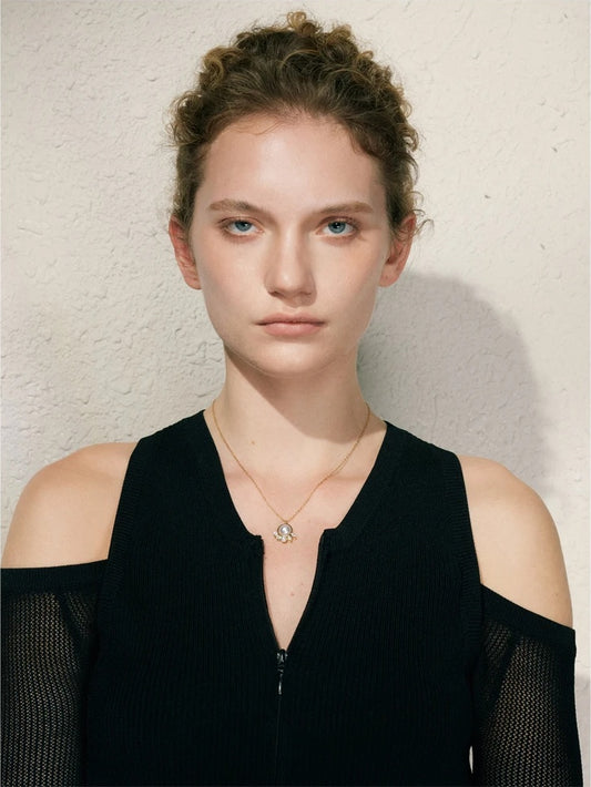 Modern zirconia simulated pearl pendant necklace - product image