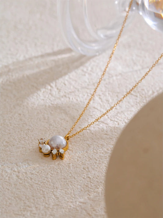 Modern zirconia simulated pearl pendant necklace - product image