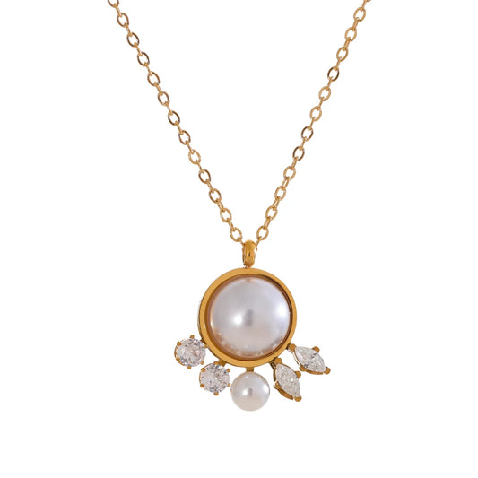 Modern zirconia simulated pearl pendant necklace - product image