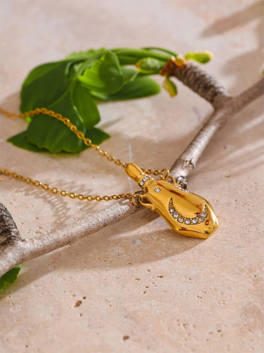 Moon charm wishing kettle contemporary pendant necklace - product image