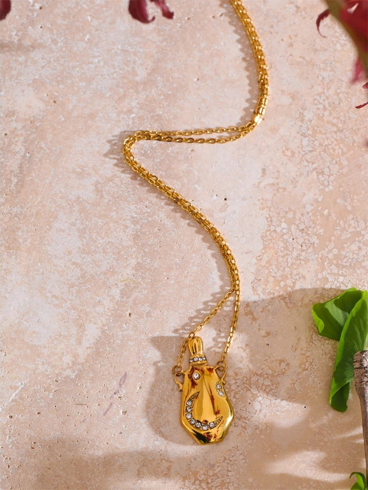 Moon charm wishing kettle contemporary pendant necklace - product image