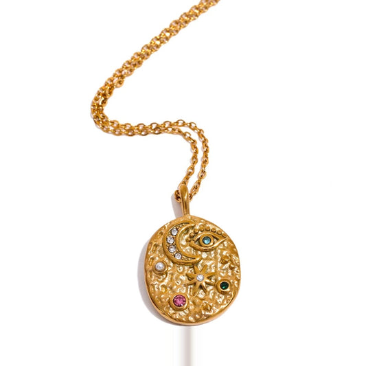 Moon star eye oval pendant zircon necklace - product image