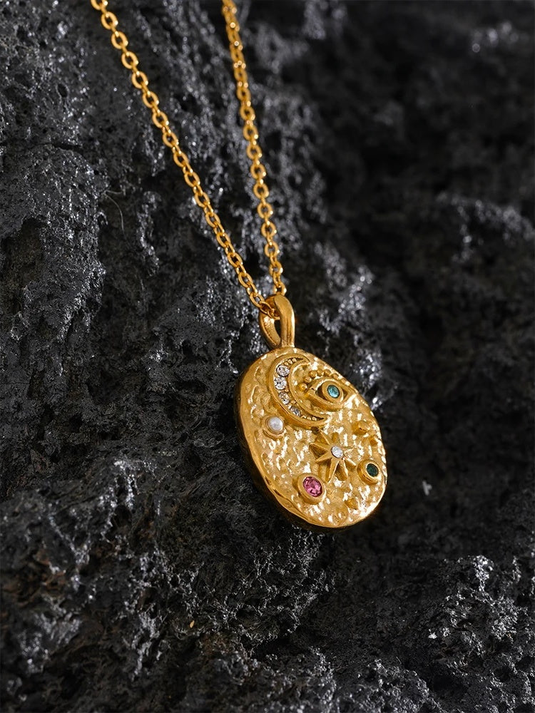 Moon star eye oval pendant zircon necklace - product image