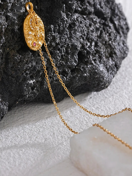 Moon star eye oval pendant zircon necklace - product image