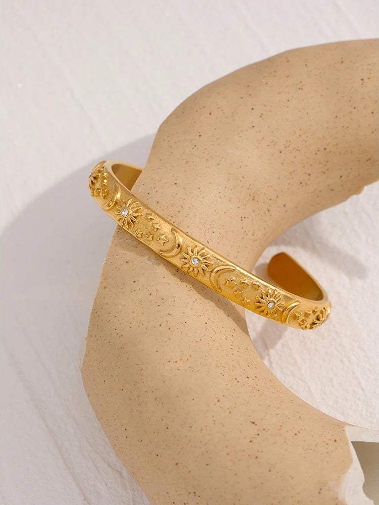 Moon star sun open cuff bangle bracelet women - product image
