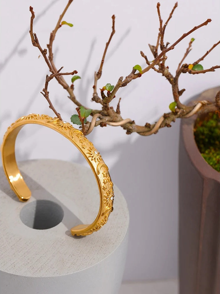 Moon star sun open cuff bangle bracelet women - product image