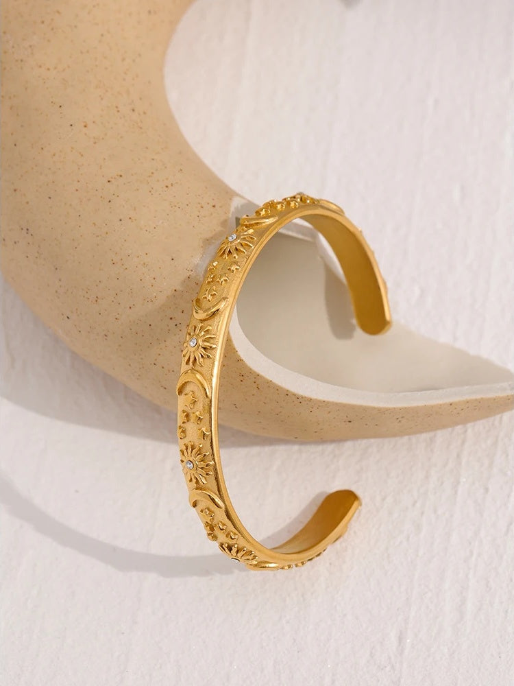 Moon star sun open cuff bangle bracelet women - product image