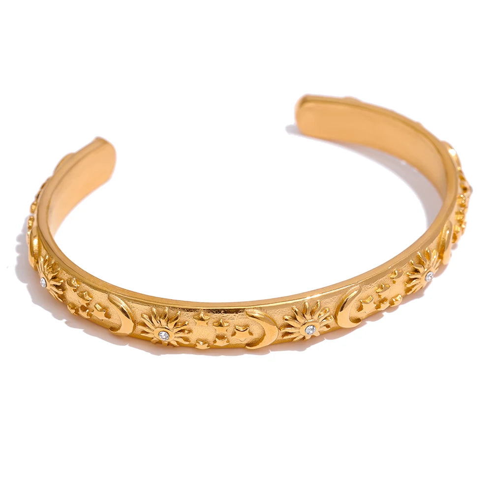 Moon star sun open cuff bangle bracelet women - product image