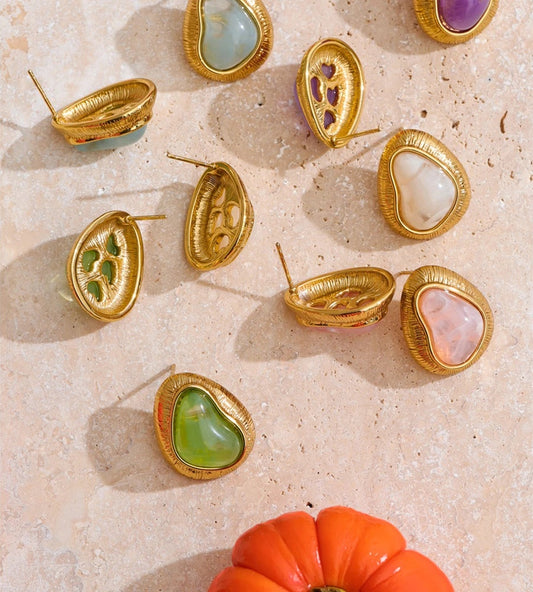 Multi-color resin heart stud earrings - product image