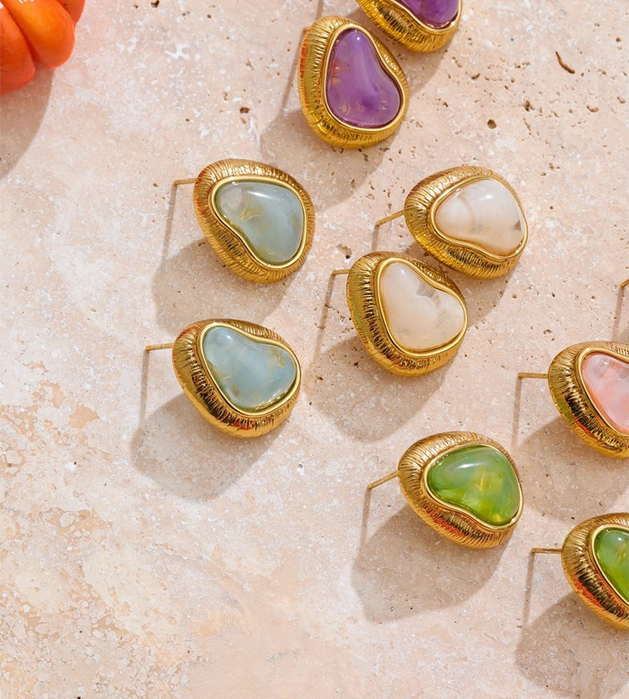 Multi-color resin heart stud earrings - product image