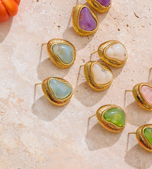 Multi-color resin heart stud earrings - product image