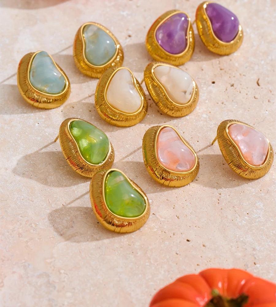 Multi-color resin heart stud earrings - product image