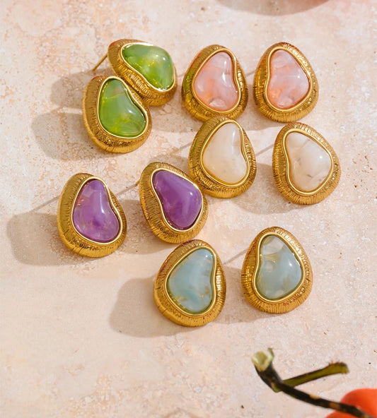 Multi-color resin heart stud earrings - product image