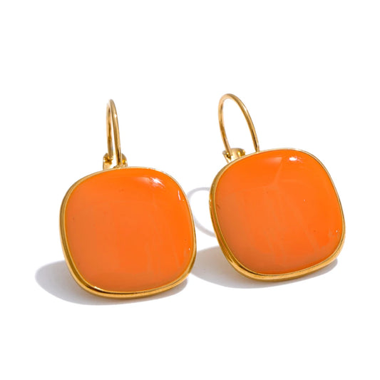 Multicolor enamel square hoop earrings - product image