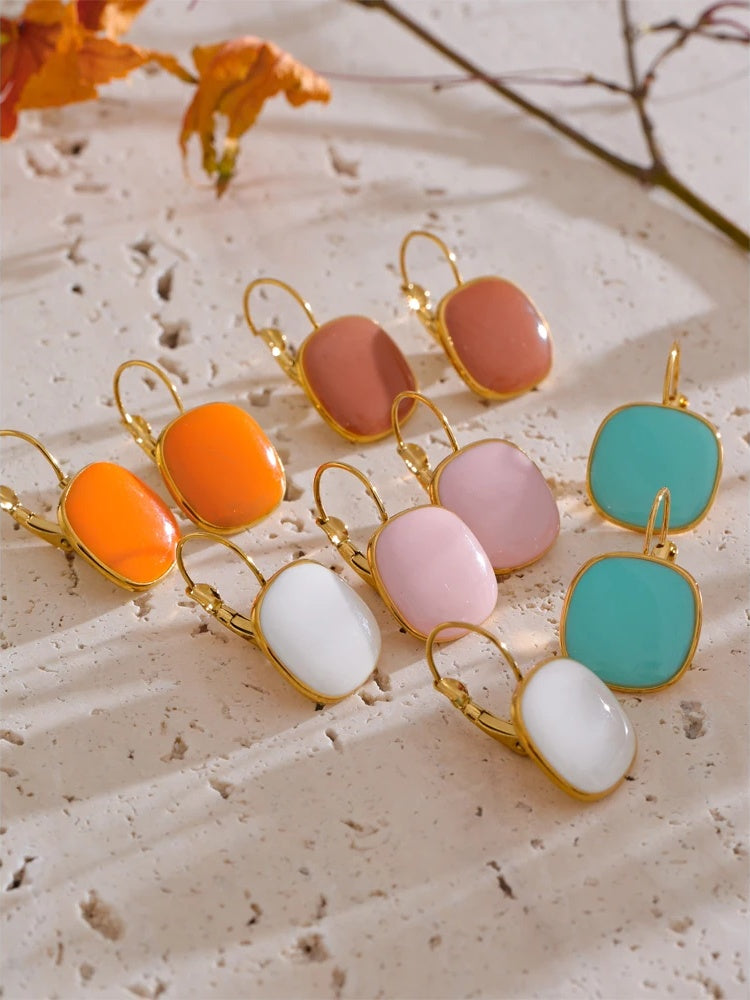 Multicolor enamel square hoop earrings - product image