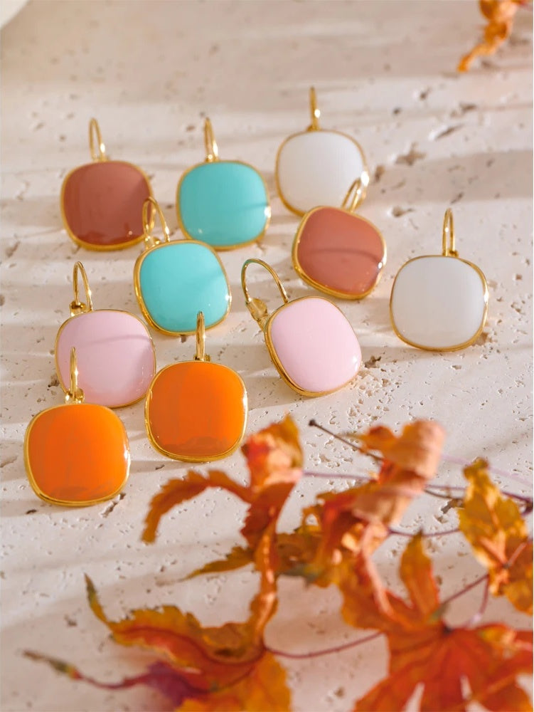 Multicolor enamel square hoop earrings - product image