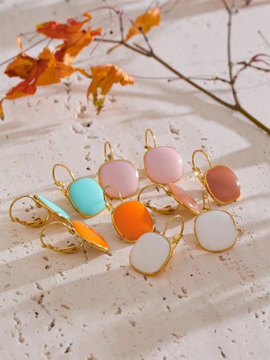 Multicolor enamel square hoop earrings - product image