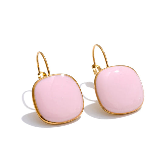 Multicolor enamel square hoop earrings - product image