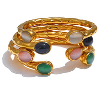Multicolored Natural Stone Open Cuff Bracelet