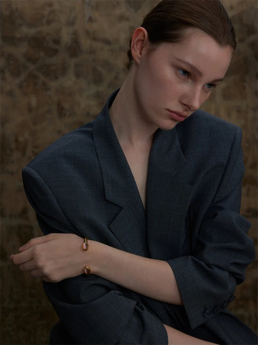 Multicolored natural stone open cuff bracelet - product image