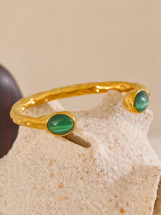 Multicolored natural stone open cuff bracelet - product image