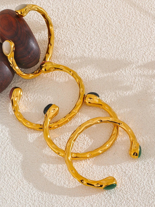 Multicolored natural stone open cuff bracelet - product image