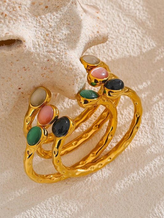 Multicolored natural stone open cuff bracelet - product image