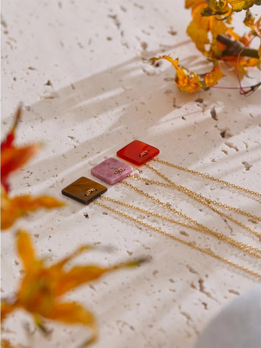 Natural agate tiger stone square pendant necklace - product image