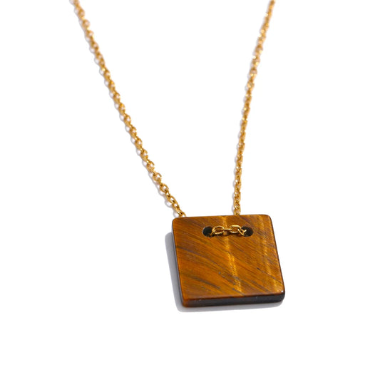 Natural agate tiger stone square pendant necklace - product image