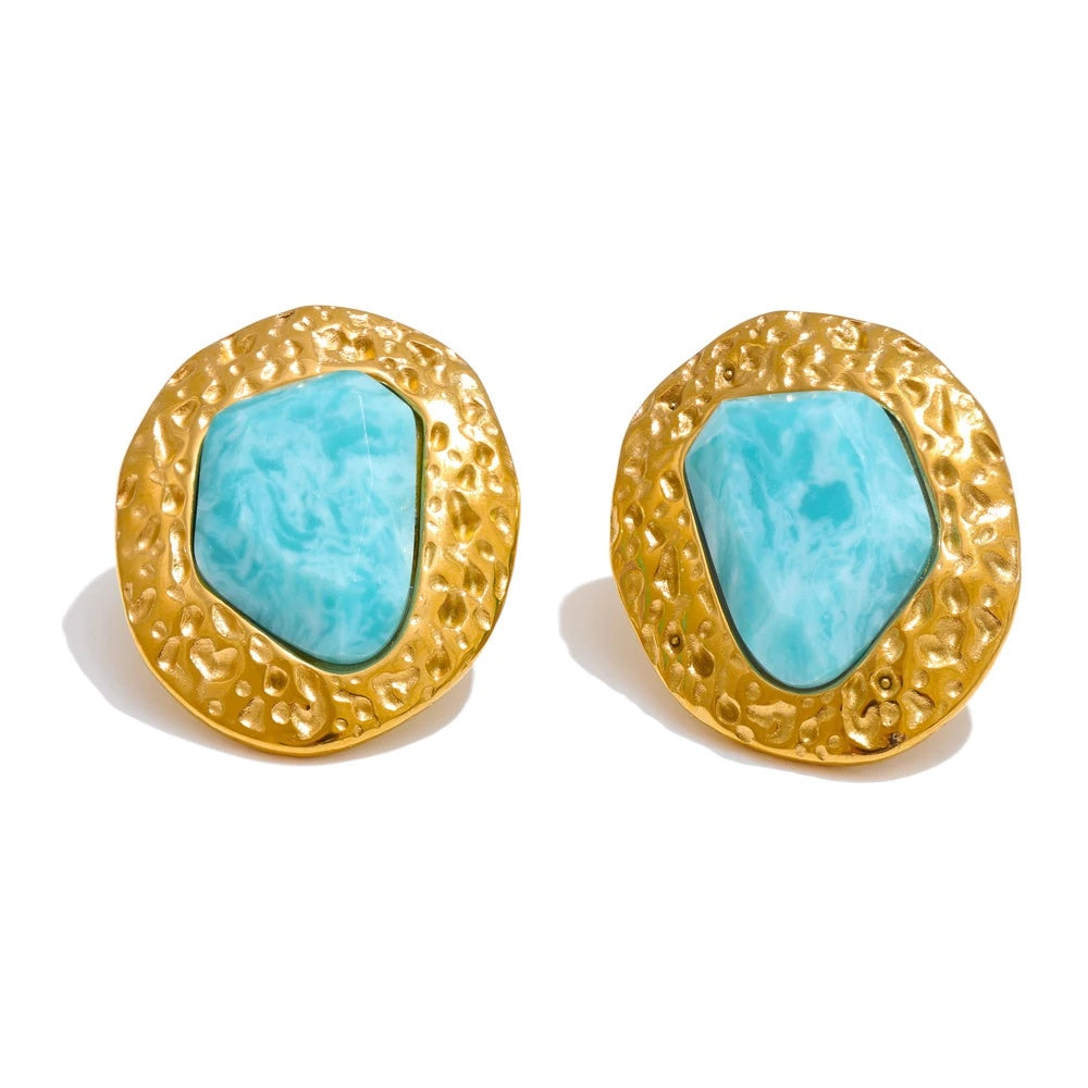 Natural amazonite stone golden stud earrings - product image