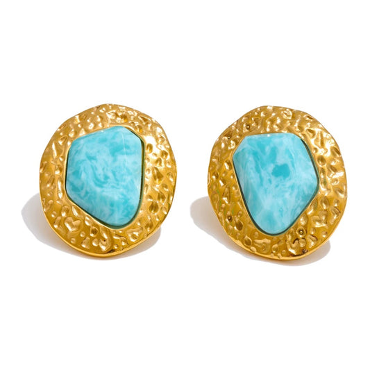 Natural amazonite stone golden stud earrings - product image
