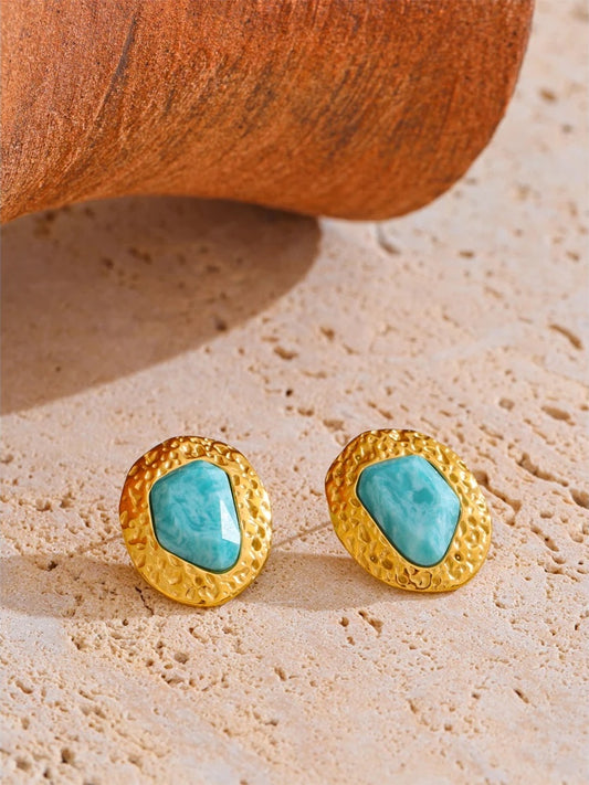 Natural amazonite stone golden stud earrings - product image