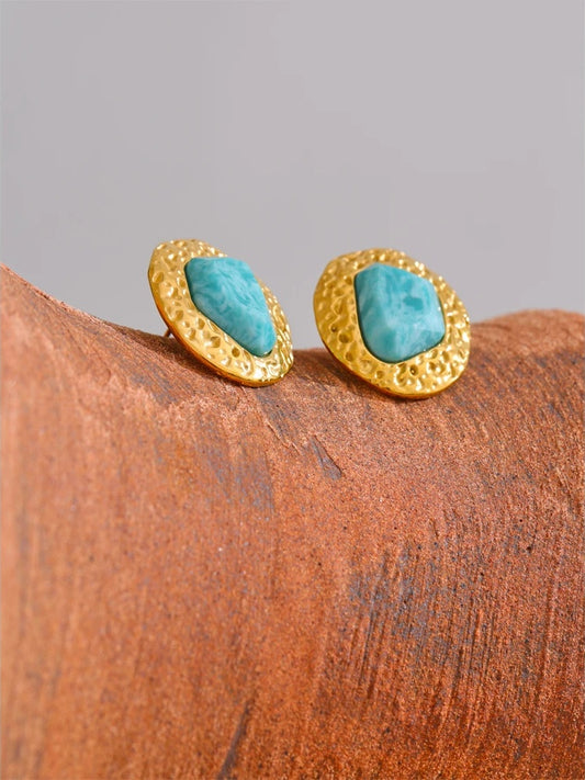 Natural amazonite stone golden stud earrings - product image