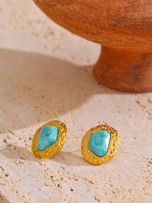 Natural amazonite stone golden stud earrings - product image