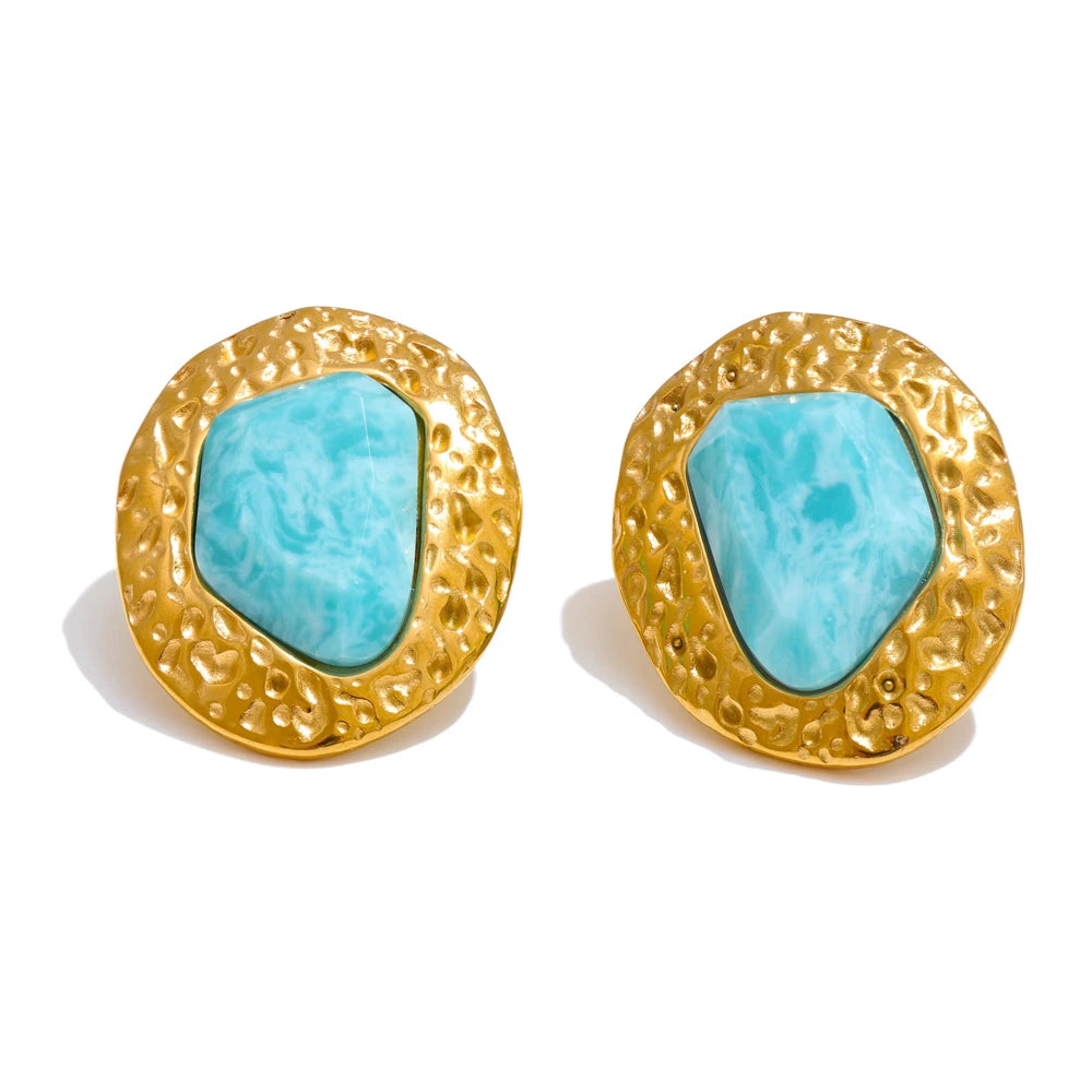 Natural amazonite stone golden stud earrings - product image