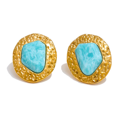 Natural amazonite stone golden stud earrings - product image