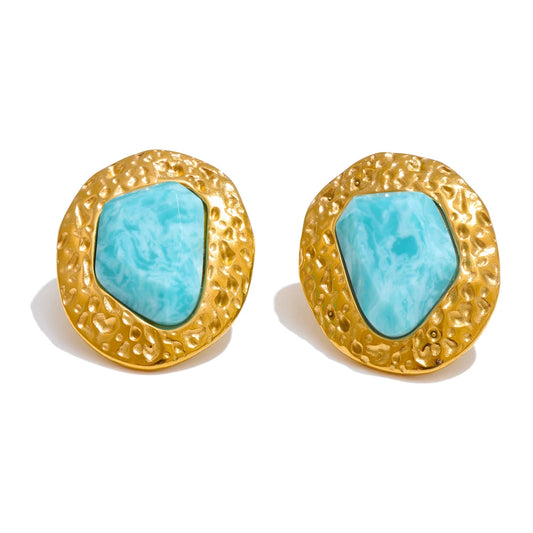 Natural amazonite stone golden stud earrings - product image
