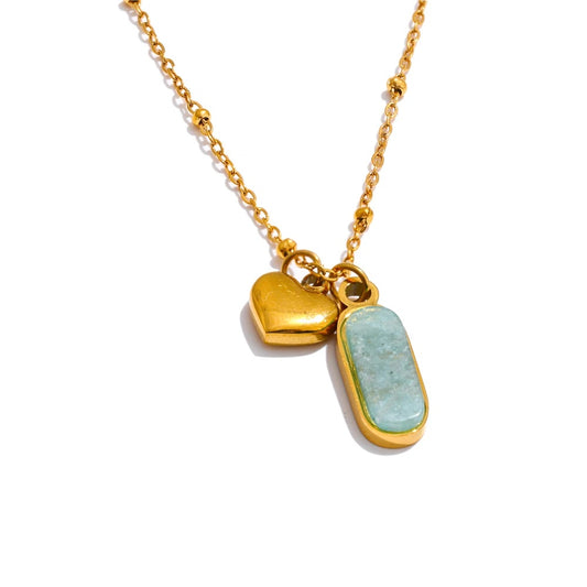 Natural amazonite stone heart pendant necklace - product image