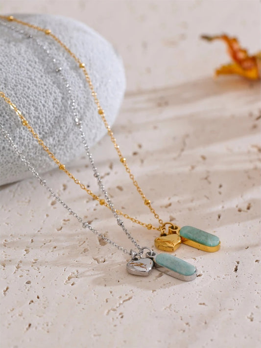 Natural amazonite stone heart pendant necklace - product image