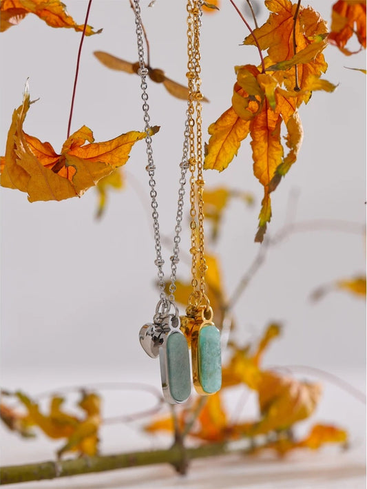 Natural amazonite stone heart pendant necklace - product image