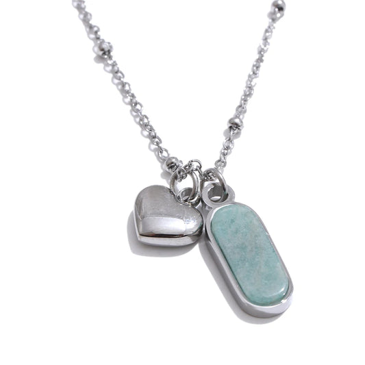 Natural amazonite stone heart pendant necklace - product image