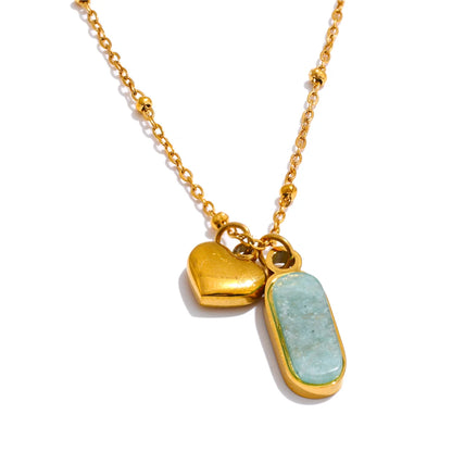 Natural amazonite stone heart pendant necklace - product image