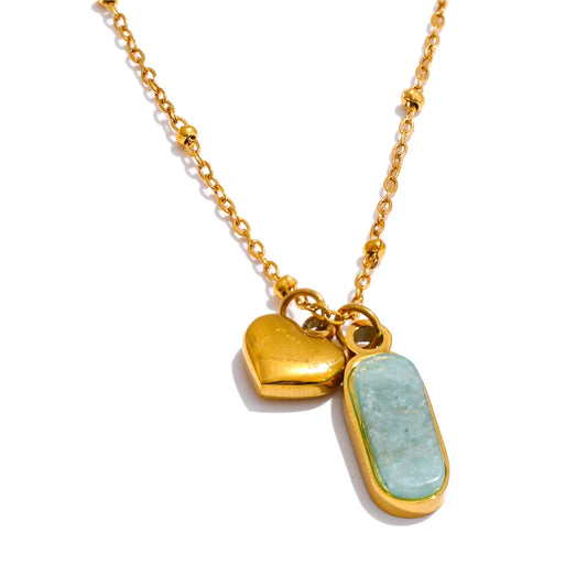 Natural amazonite stone heart pendant necklace - product image