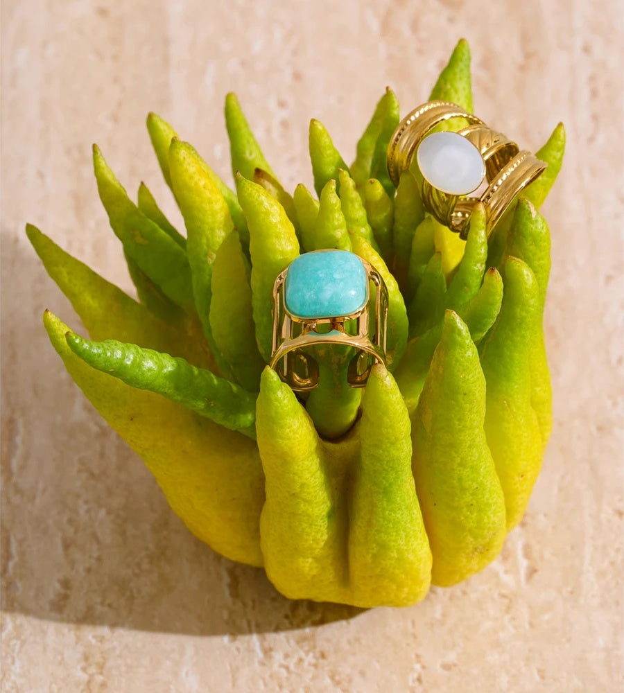 Natural amazonite stone shell wide ring - product image