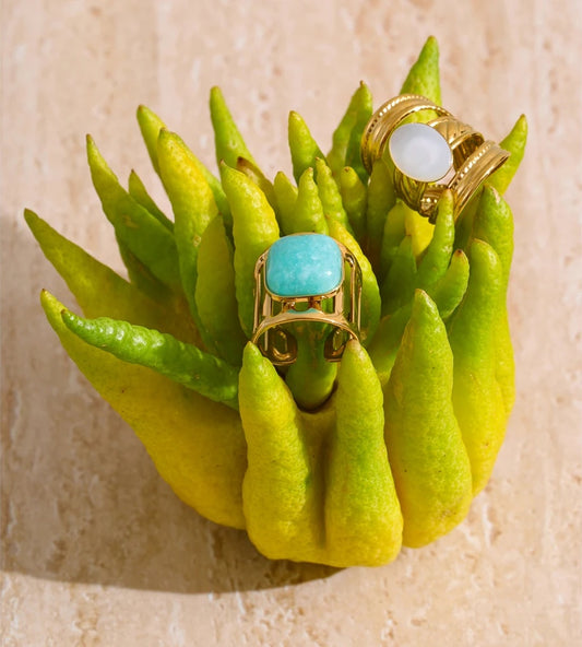 Natural amazonite stone shell wide ring - product image