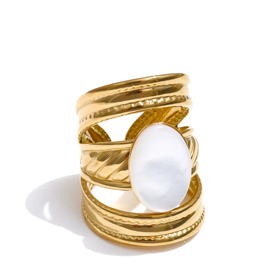 Natural amazonite stone shell wide ring - product image